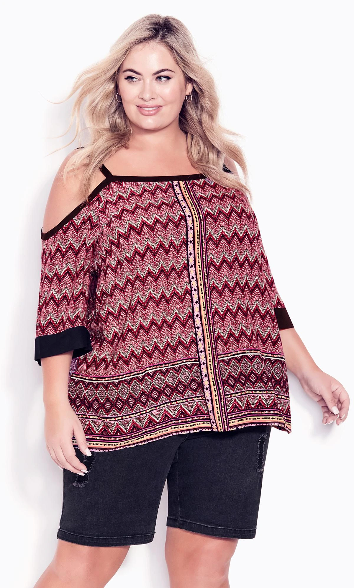 Avenue Black & Red Tribal Cold Shoulder Vest Top 2 Avenue Black & Red Tribal Cold Shoulder Vest Top - Image 2