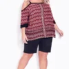 Avenue Black & Red Tribal Cold Shoulder Vest Top