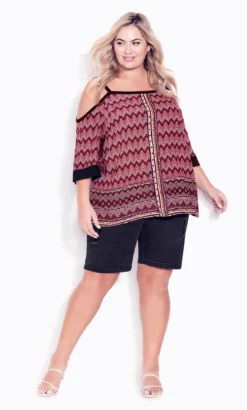 Avenue Black & Red Tribal Cold Shoulder Vest Top