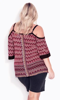 Avenue Black & Red Tribal Cold Shoulder Vest Top 8 Avenue Black & Red Tribal Cold Shoulder Vest Top -Bold Fit Store 214256WATERMELONRIPPLE 3