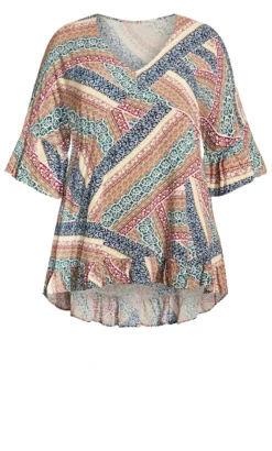 Avenue Orange Abstract Print Frill Hem Top -Bold Fit Store 214257NEWMOON 5