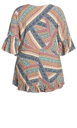 Avenue Orange Abstract Print Frill Hem Top -Bold Fit Store 214257NEWMOON 6