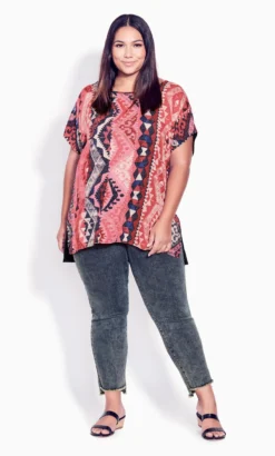 Avenue Red Aztec Print T-Shirt