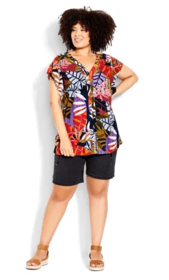 City Chic Loralette Multi Mixed Media V-Neck Ruffle Top
