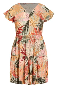 Evans Green Palm Print Tiered Dress -Bold Fit Store 214288PRIMROSEPATH 3