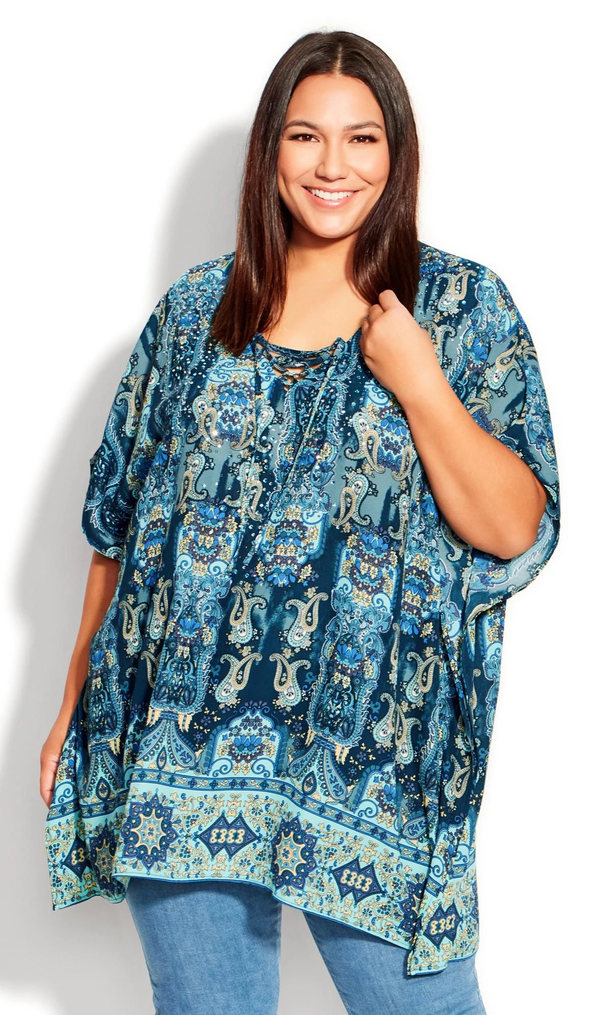 Avenue Navy Tie Detail Poncho 1 Avenue Navy Tie Detail Poncho