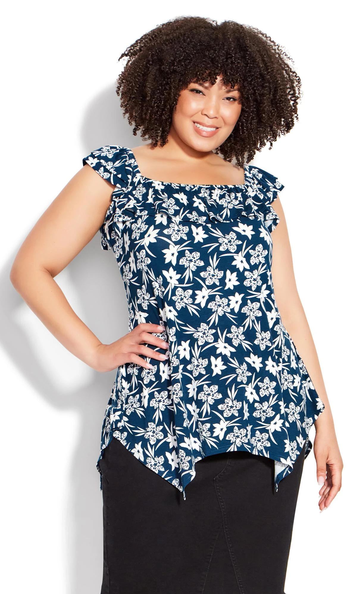 Avenue Navy Floral Hanky Hem Top 2 Avenue Navy Floral Hanky Hem Top - Image 2