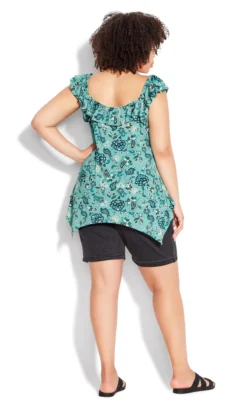 Avenue Blue Paisley Print Ruffle Hanky Hem Vest Top -Bold Fit Store 214353TEALJACOBEAN 4