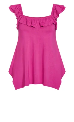 Avenue Pink Frill Hanky Hem Vest Top -Bold Fit Store 214391FUSCHIARED 5