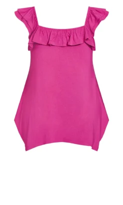 Avenue Pink Frill Hanky Hem Vest Top -Bold Fit Store 214391FUSCHIARED 6
