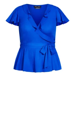City Chic Cobalt Blue Frill Wrap Top -Bold Fit Store 214428COBALT 5