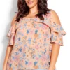 Avenue Evans Pink Floral Print Cold Shoulder Top