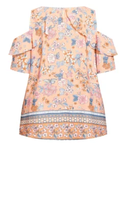 Avenue Evans Pink Floral Print Cold Shoulder Top -Bold Fit Store 214480PEACHYFLORALBORDER 6