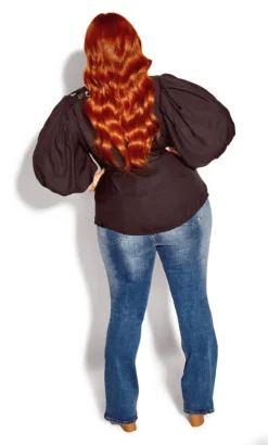 City Chic Black Embroidered Puff Sleeve Top -Bold Fit Store 214556BLACK 4