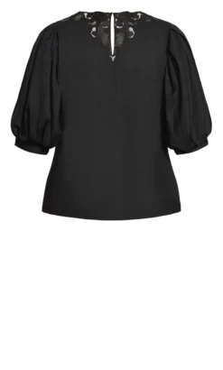 City Chic Black Embroidered Puff Sleeve Top -Bold Fit Store 214556BLACK 6