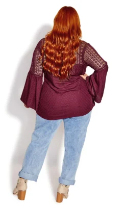 City Chic Purple Embroidered Button Through Blouse -Bold Fit Store 214557WINE 4