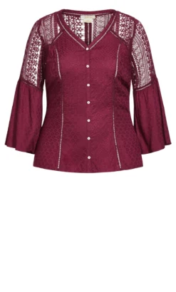 City Chic Purple Embroidered Button Through Blouse -Bold Fit Store 214557WINE 5