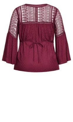 City Chic Purple Embroidered Button Through Blouse -Bold Fit Store 214557WINE 6