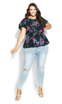 City Chic Black Emma Top -Bold Fit Store 214654FRENCHFLORALSPOT 3