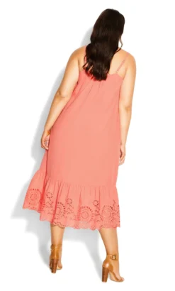 City Chic Coral Orange Crochet Trim Midi Dress -Bold Fit Store 214684PEACH 3
