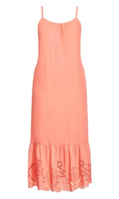City Chic Coral Orange Crochet Trim Midi Dress -Bold Fit Store 214684PEACH 4