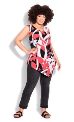 Avenue Pink Retro Print Hanky Hem Vest Top
