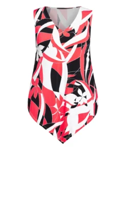 Avenue Pink Retro Print Hanky Hem Vest Top -Bold Fit Store 214733CORALRETRO 5