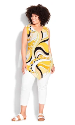 Avenue Yellow Swirl Hanky Hem Vest Top