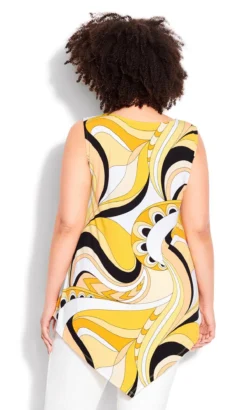 Avenue Yellow Swirl Hanky Hem Vest Top -Bold Fit Store 214733SUNSHINESWIRL 3