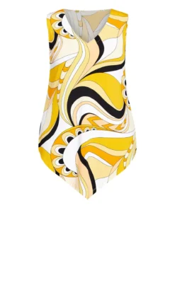 Avenue Yellow Swirl Hanky Hem Vest Top -Bold Fit Store 214733SUNSHINESWIRL 5