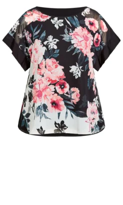 Avenue Black & Pink Floral Print Chiffon Blouse -Bold Fit Store 214735BLUSHPATCHFLORAL 6