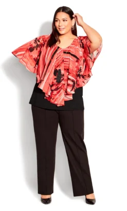 Avenue Red Mixed Print Ruffle Blouse