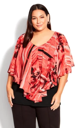 Avenue Red Mixed Print Ruffle Blouse -Bold Fit Store 214737CORALMARINAFLORAL 3