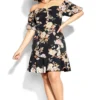 City Chic Black Floral Print Bardot Smock Dress