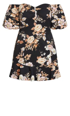 City Chic Black Floral Print Bardot Smock Dress -Bold Fit Store 214783ARIAFLORAL 4