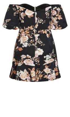 City Chic Black Floral Print Bardot Smock Dress -Bold Fit Store 214783ARIAFLORAL 5