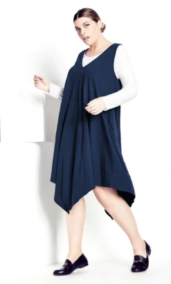 City Chic Isolde Roth Navy Plain Double Layer Dress