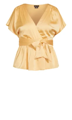 City Chic Yellow Satin Short Sleeve Wrap Top -Bold Fit Store 214987SOFTGOLD 5