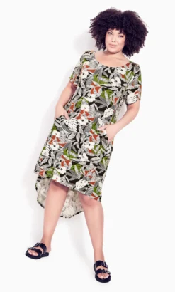 City Chic Zim & Zoe Khaki Callie Print Dress