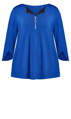Avenue Cobalt Blue Zip Front Wrap Sleeve Top -Bold Fit Store 215371ELECTRICBLACK 5