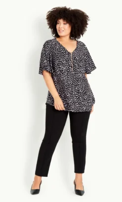 Evans Black Melina Flutter Spot Top