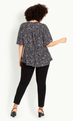 Evans Black Melina Flutter Spot Top -Bold Fit Store 215455BLACKLILACSPOT 3
