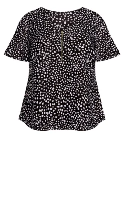 Evans Black Melina Flutter Spot Top -Bold Fit Store 215455BLACKLILACSPOT 4