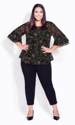Avenue Black Floral Flare Sleeve Blouse