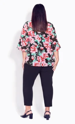 Avenue Black Floral Print Frill Sleeve Blouse -Bold Fit Store 215474BLURREDFLORAL 4