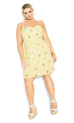 City Chic Yellow Eleanor Dress -Bold Fit Store 215499GINGHAMFLORAL 101