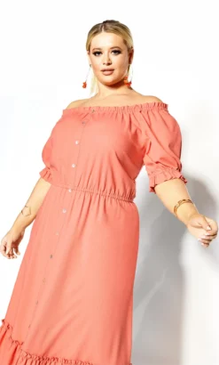 City Chic Orange Alice Dress -Bold Fit Store 215504PEACH 103