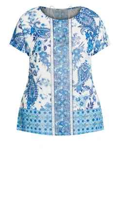 Evans White & Blue Paisley Print Blouse -Bold Fit Store 215522IVORYPAISLEY 5