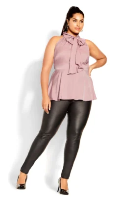 City Chic Pink Neck Tie Satin Top