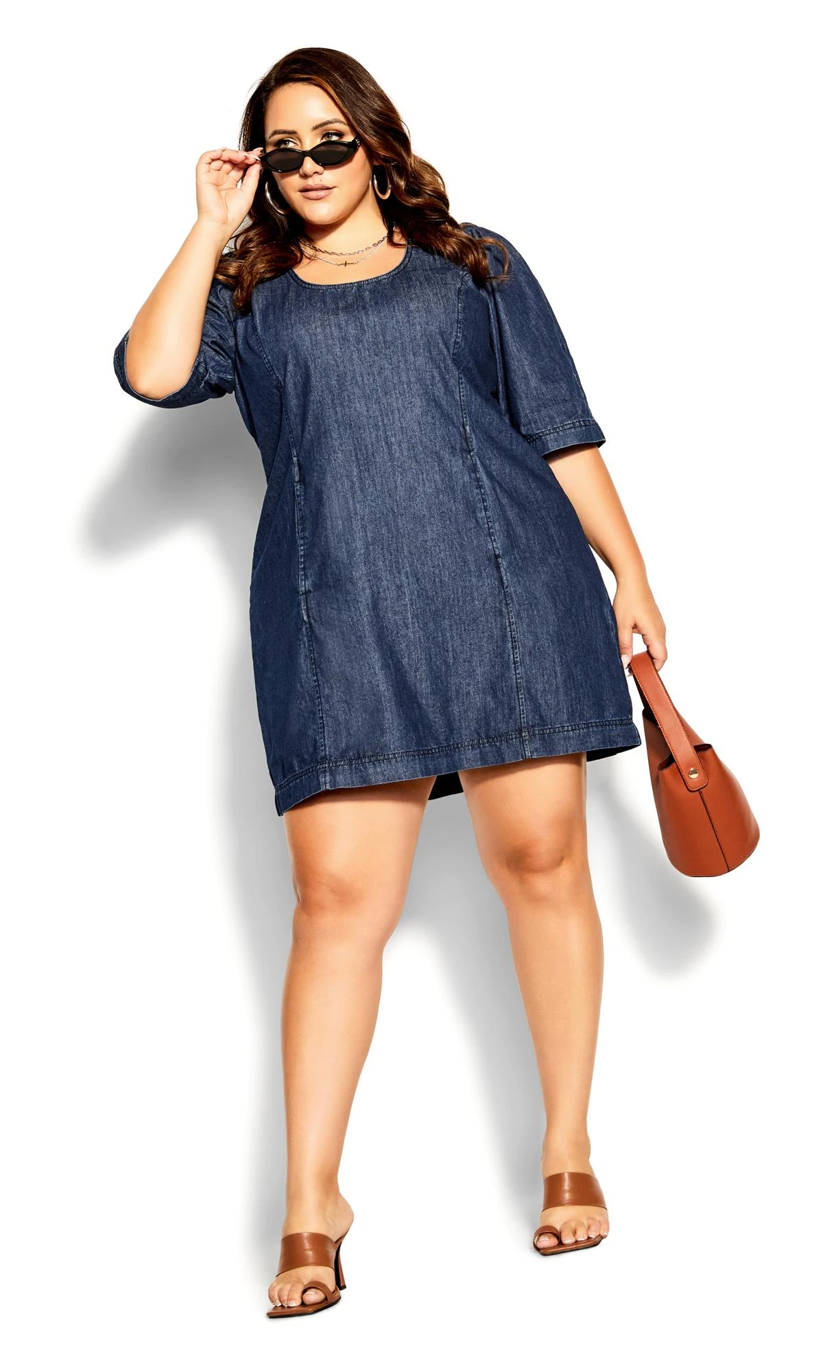 City Chic Blue Denim Puff Sleeve Shift Dress 1 City Chic Blue Denim Puff Sleeve Shift Dress